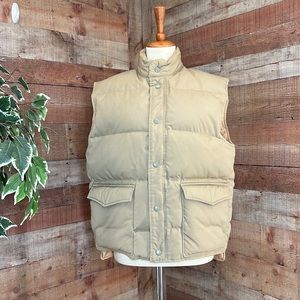 ARGUS SPORTSWEAR Tan Down Filled Puffer Vest Front Pockets Snap Front Sz Large